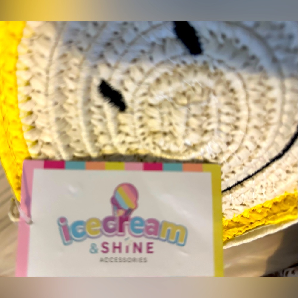 NWT Ice Cream & Shine smiley yellow bag made w/ raffia a biodegradable product.